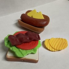 Vintage Play Food Lot Replacement Parts Hot Dog Chips Lettuce Bacon Pretend Food