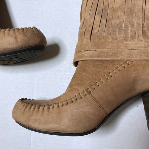 Born Women's Size 7.5 Brown Leather Banbury Suede Boots Heeled Fringe Moccasin - Picture 12 of 12