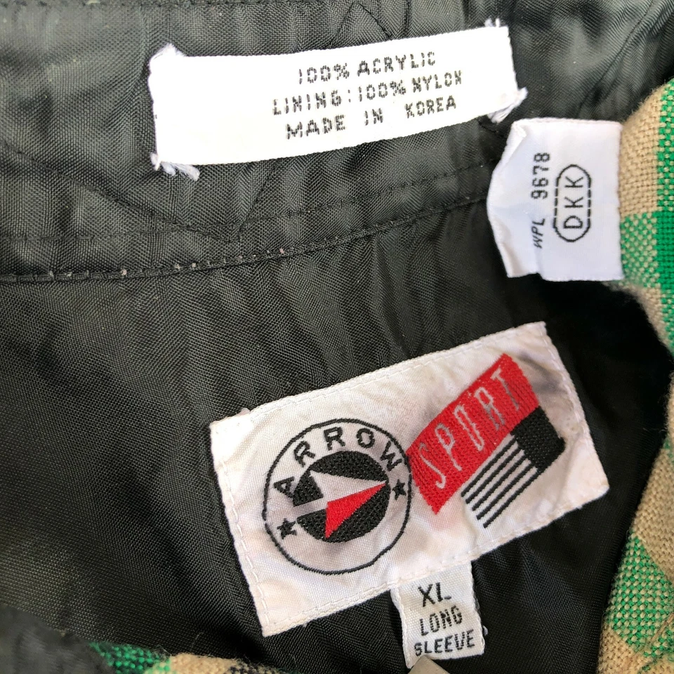 Arrow Sport Acrylic Flannel Shirt Mens XL Long Sleeve Korea Green Black Vintage - Image 2 of 4