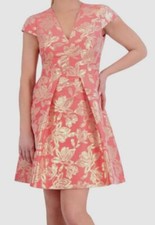 Vince Camuto Womens Pink Floral Jacquard Cap-Sleeve Fit & Flare Dress Size 6