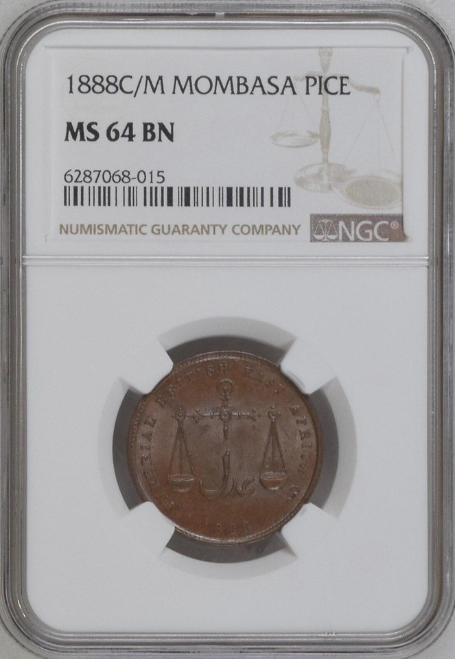 MOMBASA , PICE 1888-C/M BRITISH EAST AFRICA COMPANY - NGC MS 64 BN ( 24 ...