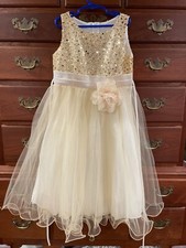 Cream Ivory Gold Sequin Dress Chiffon  Girls Size 5 Party Kids Dream - Spring