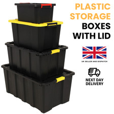 25L / 60L / 150L Storage Box with Lid - Heavy Duty Stackable Plastic Container