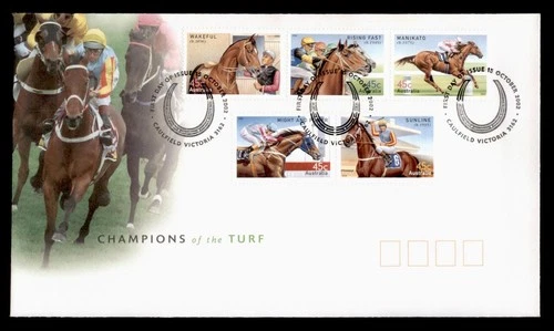 DR WHO 2002 AUSTRALIA FDC HORSE RACING CACHET COMBO w29702