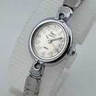 Vintage Timex Quartz Watch Women Silver Stretch Band Oval Analog New Battery