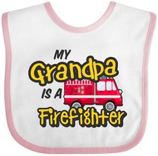 Inktastic My Grandpa Is A Firefighter With Fire Truck Baby Bib Kids Kid Toddler