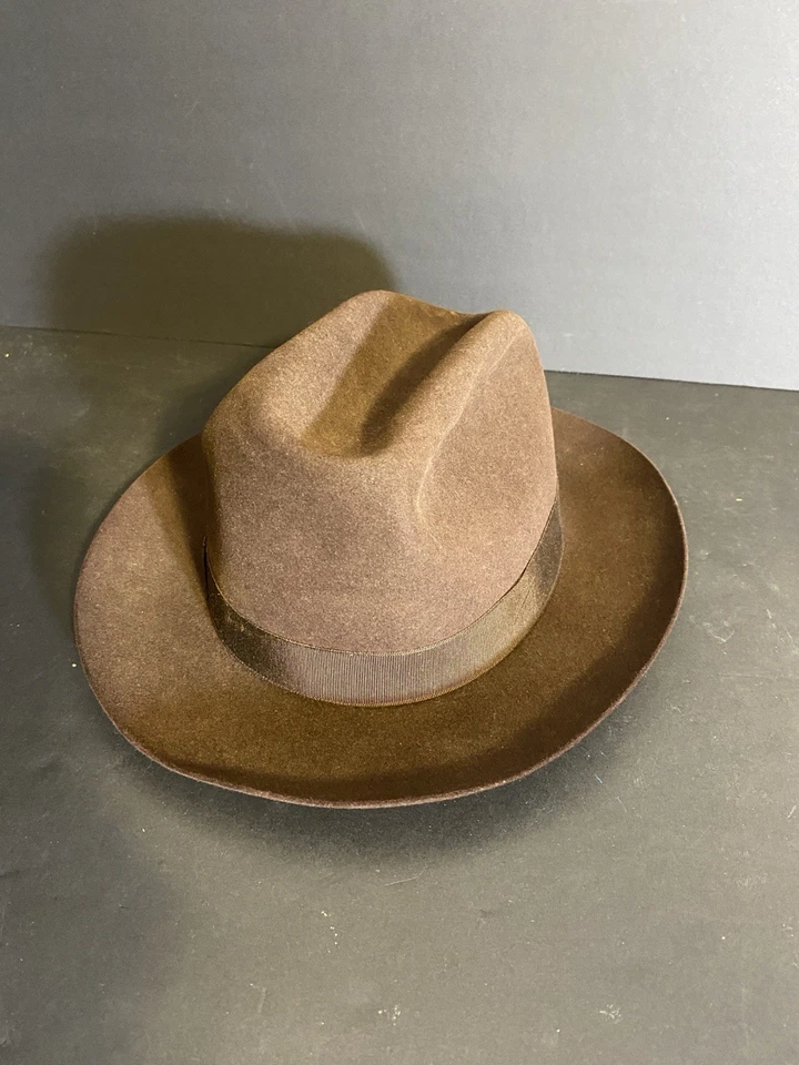 Vintage 1950s Borsalino XX Castoro Beaver Fur Fedora Brown w/ Feather Rome 6 7/8 - Image 4 of 4