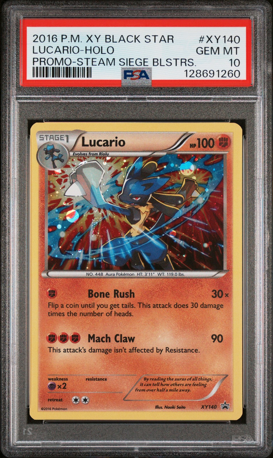 2016 POKEMON XY BLACK STAR PROMO STEAM SIEGE BLISTERS #XY140 LUCARIO-HOLO PSA 10