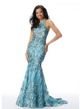 Embellished Mermaid Formal Gown Teal Halter Neck PROM READY