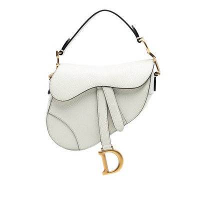 Dior Mini Grained Calfskin Saddle Tasche Pre-Loved Weiß