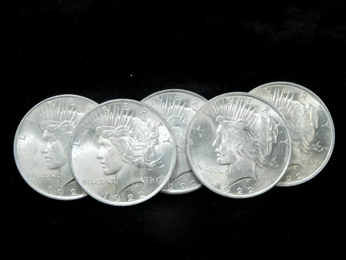 Lot of 5x 1922 $1 Silver Peace Dollar - GEM BU