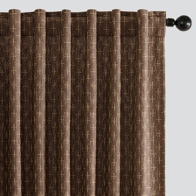 Linen Geometric Pattern Curtains - Thick Woven Textured Drapes, 84'' Long, 2 Pane