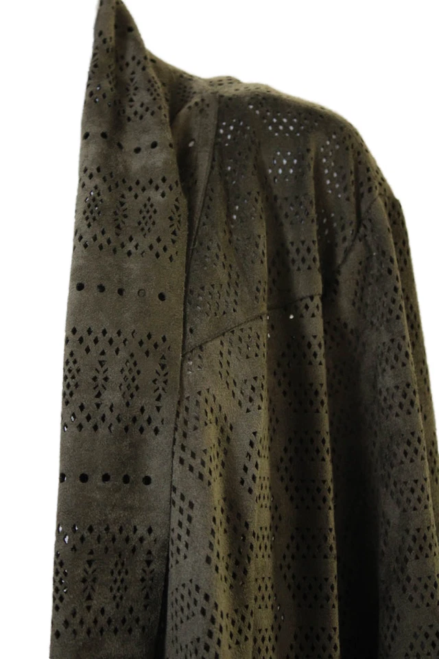 Chaqueta Alberto Makali Mujer Frente Abierto Corte Láser Imitación Gamuza Marrón Talla Grande Foto 2 de 4