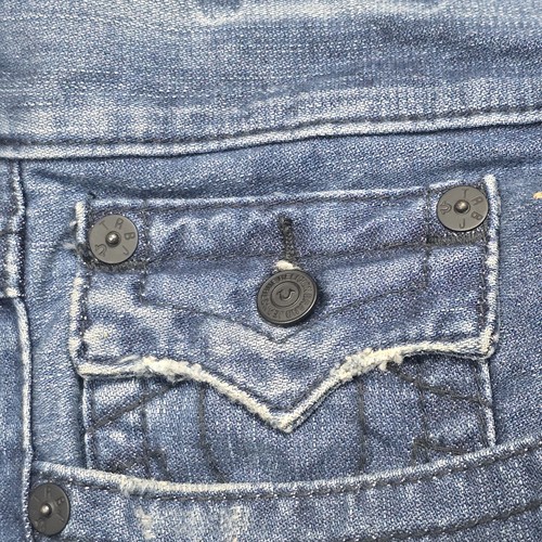 True Religion Men’s Jeans 42x33 Straight Leg Blue Denim Painted Flap Pockets - Picture 13 of 15