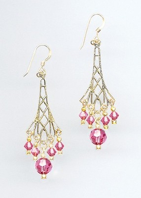 Sparkling Gold Filigree Earrings made with ROSE PINK Swarovski Crystals
