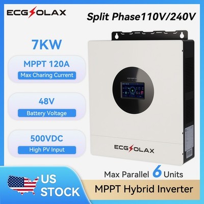 US STOCK 7000W 48V DC Solar Hybrid Inverter 120/240V AC Split Phase 120A MPPT