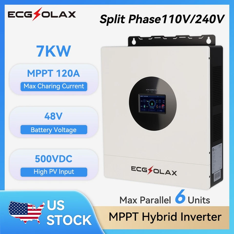 ECGSOLAX US STOCK 7000W 48V DC Solar Hybrid Inverter 120/240V AC Split Phase 120A MPPT