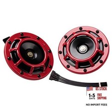Loud Car Horn 12V Motorcycle Horns High/Low Tone Twin Horn Kit red