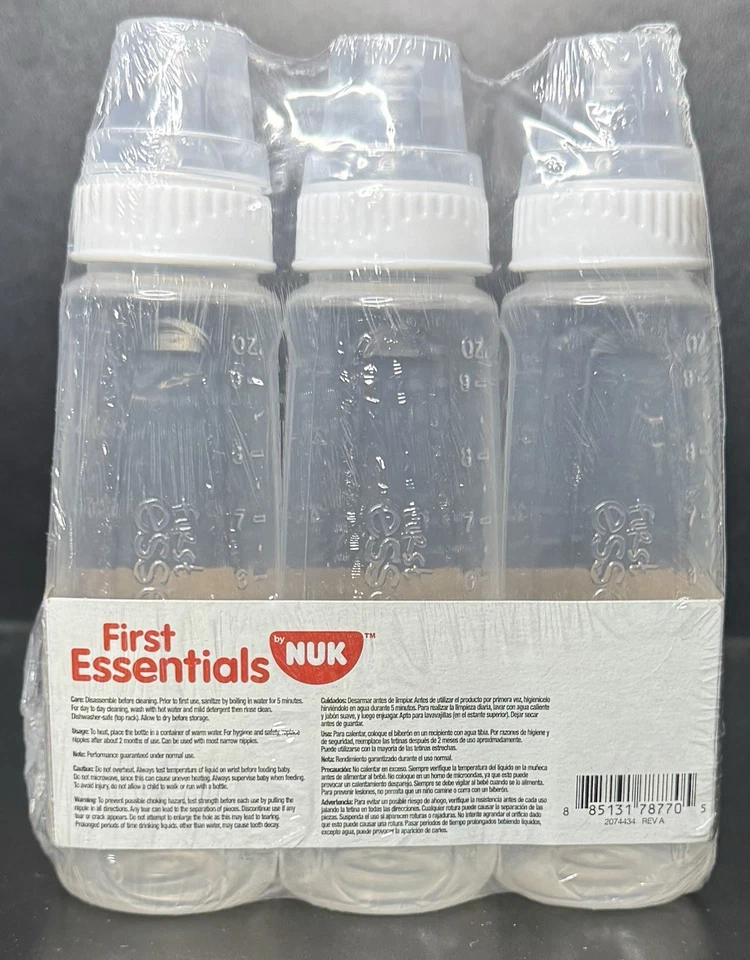 Paquete de 3 biberones NUK First Essentials 9 oz pezón ventilado, medio transparente 4 m Foto 2 de 2