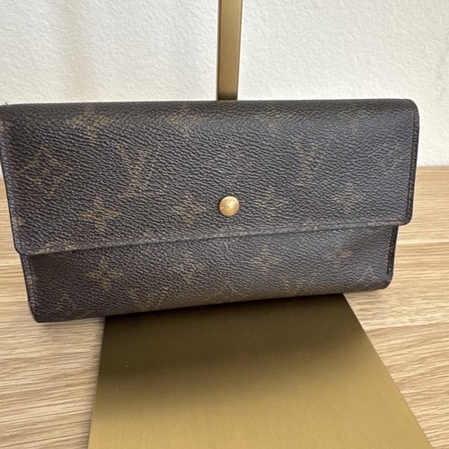 Louis Vuitton Womens Monogram Canvas International Long Flap Purse Wallet Brown