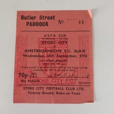 TICKET STUB-STOKE CITY V AFC AJAX- UEFA CUP 1ST RD 1ST LEG- SEPTEMBER 1974