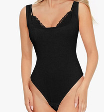 Popilush Shapewear Modal Tummy Control Inner Lace Cami Bodysuit Black Size M NWT