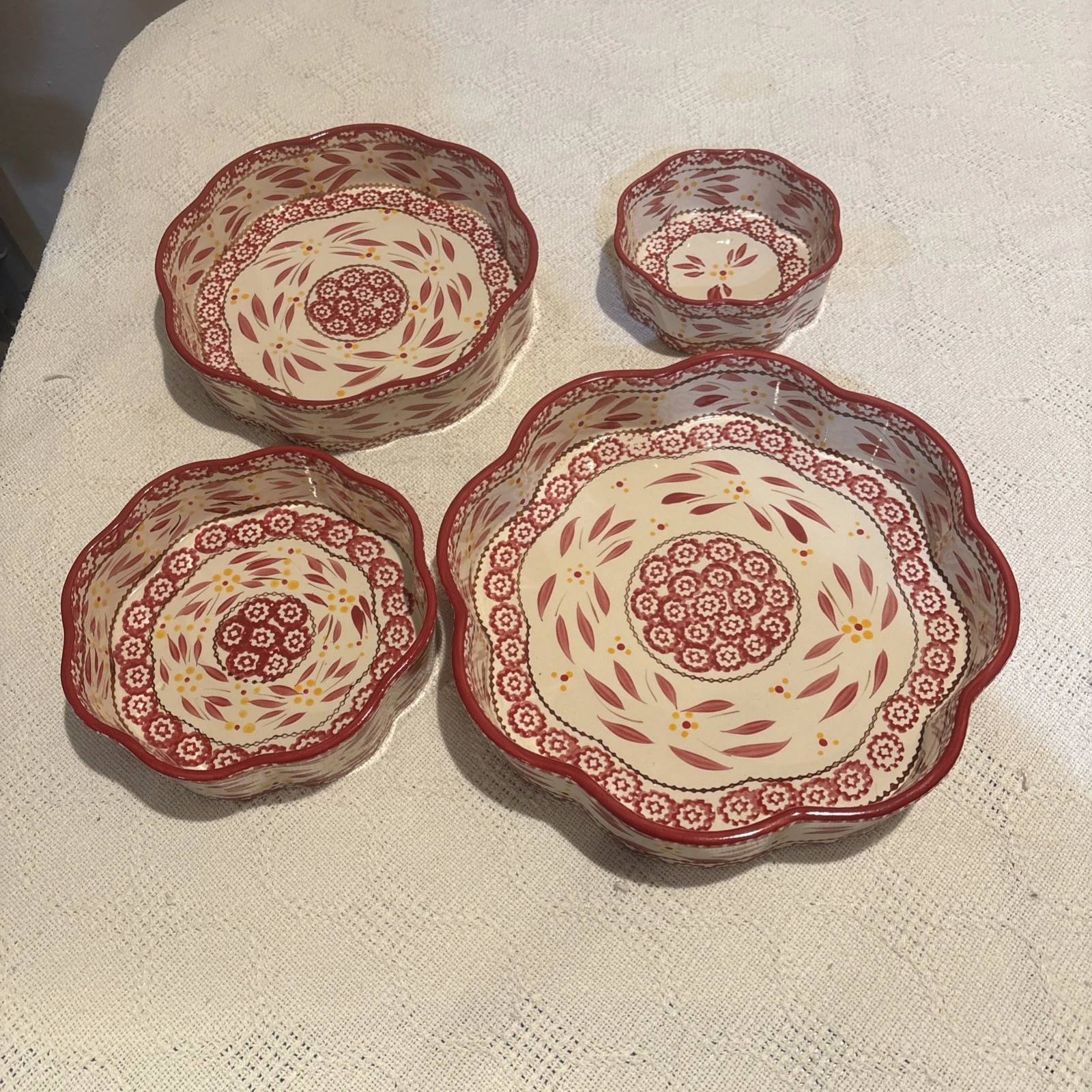 Temptations,Old World Cranberry Scalloped Nesting Baking Dishes, Set Of 4