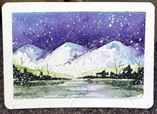 Aceo Original Watercolor   Painting  “Montana"  David B  Bailey 0233