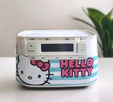 Vintage Blue Stripe Hello Kitty AM/FM Radio Alarm Sanrio USB Works -MM