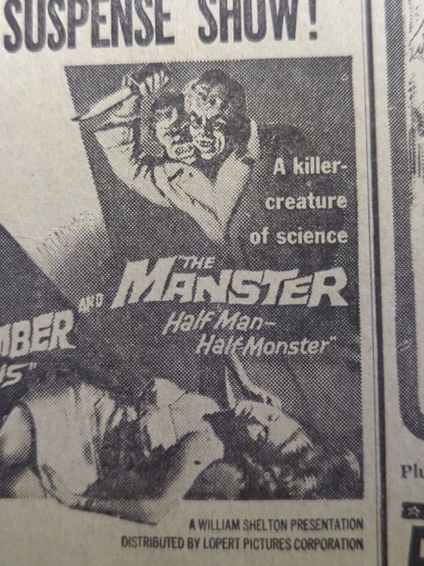 SEPT 15, 1962 NEWSPAPER MOVIE PG #1531- "THE MANSTER"- HALF MAN, HALF MONSTER 