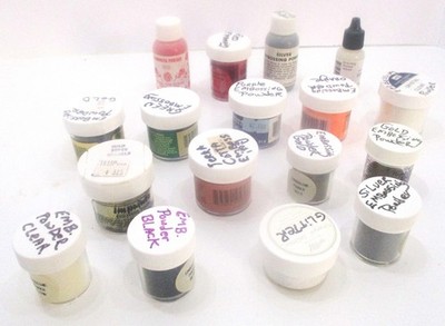 15 Embossing Powders Mixed Brands  Assorted Colors 1 Watermark Ink Most Full