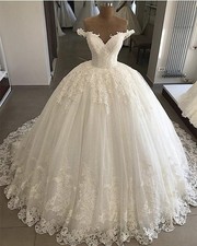 Luxury Off Shoulder Lace Ball Gown Wedding Dresses Appliques Bridal Gown Custom