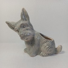 Vintage Ceramic Gray Terrier Dog Planter