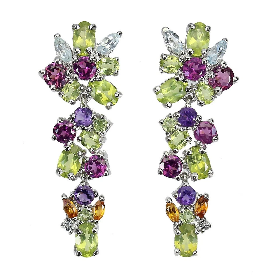 Black Friday 925 Sterling Silver Earrings Oval Green Peridot 6x4mm Amethyst Gem - Image 2 of 4