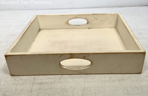Vintage Distressed White Wooden Storage Drawer w Pull Handle Retro Shabby Chic
