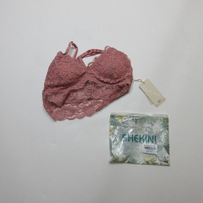 Shekini Damen Spitzen Bralette BH Größe M Rosa Dessous Kabellos Komfort
