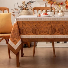 Thanksgiving Autumn Harvest Pumpkin Table Cloth, Stain Resistant Washable 