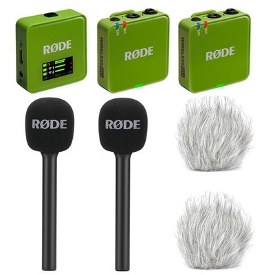 Rode Wireless GO Gen 3 Grün mit 2x Interview GO und 2x Windschutz WSBW