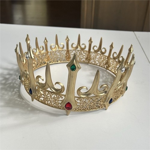 Gold Queen Crown Tiara with Red Green Yellow Faux Gemstones, One Size