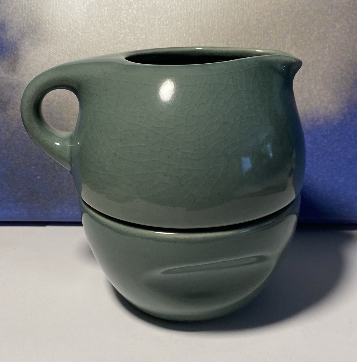 Russel Wright Modern Oneida Iroquois Stacking Sugar Bowl Creamer Seafoam  Green