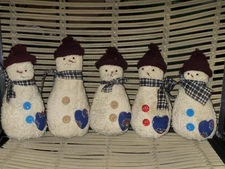 Vintage Primitive Chenille Snowmen Christmas Decor Set Of 5