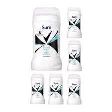 6 X 40ml Sure Invisible Aqua Anti perspirant Stick Anti white mark + yello stain