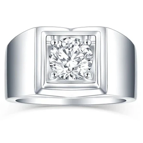 2 Ct VVS1 White Round Moissanite Engagement Men's Ring Sterling Silver Size 9