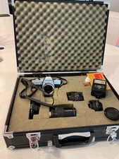 Minolta SRT201 35mm SLR Film Manual Camera with 4 Lenses, Vivitar Flash,  Case