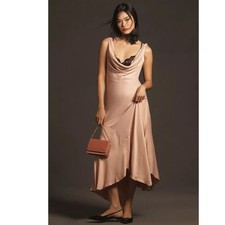 NWT By Anthropologie Cowl-Neck Asymmetrical Twofer Slip Dress $178 XS Pink