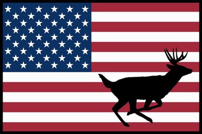 American Flag with Deer at Full Run, Canvas Print, American Wall Art Home Decor