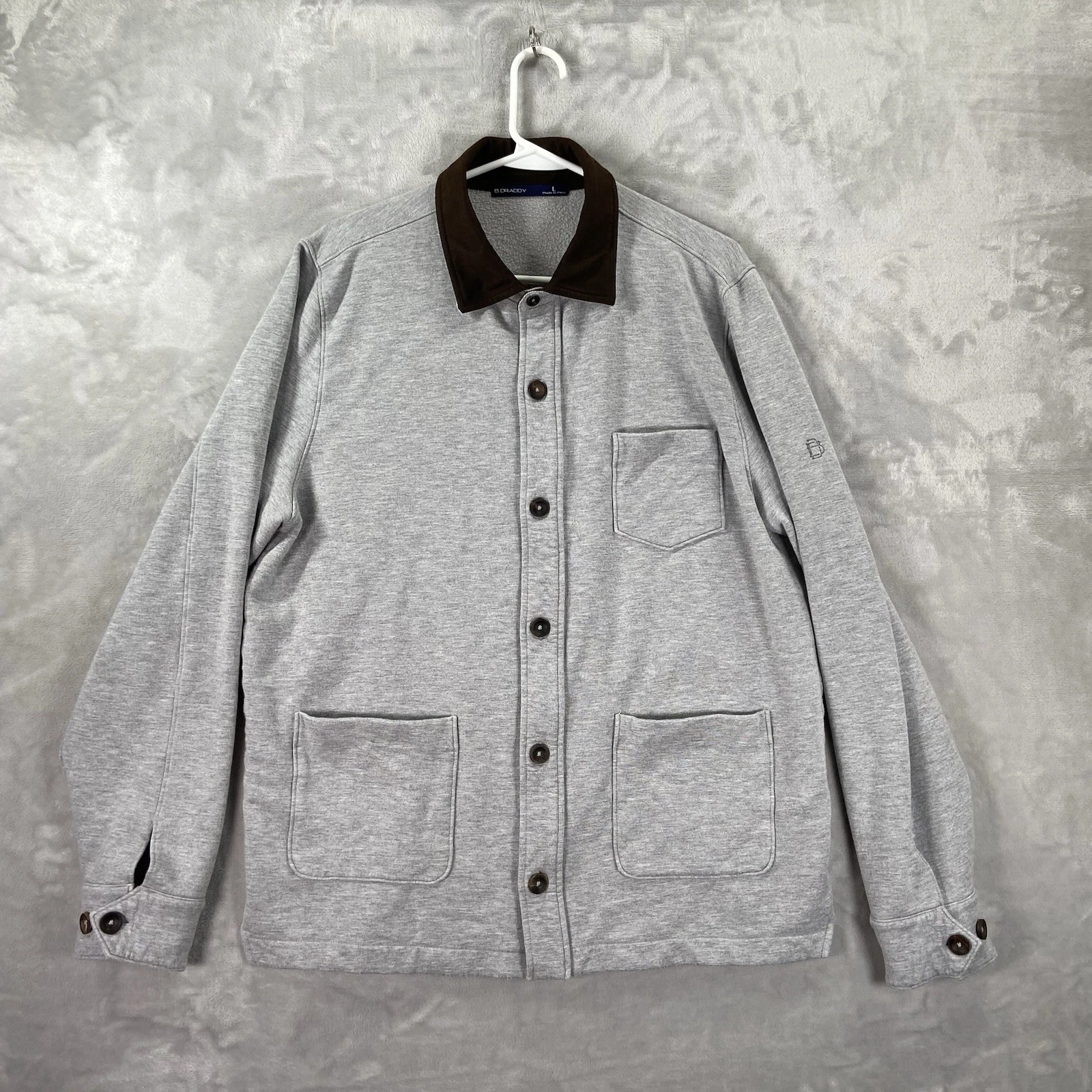 B. Draddy Shirt Jacket Mens Large Chunk Fleece Lined Chore Barn Button Up Gray - product detail image 1