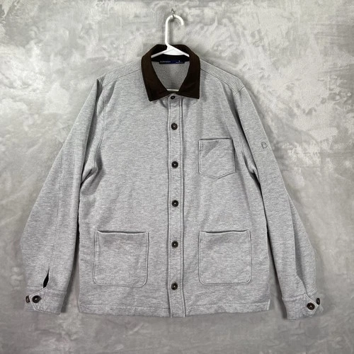 B. Draddy Shirt Jacket Mens Large Chunk Fleece Lined Chore Barn Button Up Gray - product listing photo