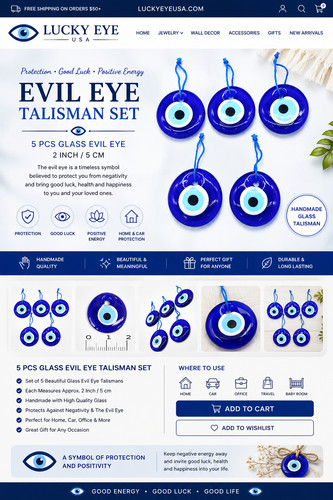 5 pcs 2 Inch/5 cm Glass Evil Eye  Talisman #5402