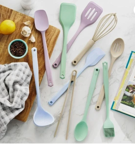 NIB Pioneer Woman Silicone Cooking Utensils 10pc set Purple Blue green tan
Opens in a new window or